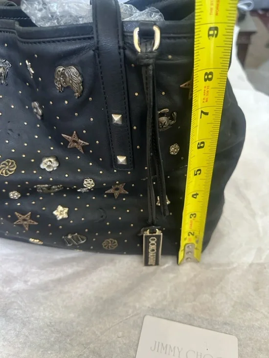 Jimmy Choo Black Zodiac Leather Shoulder Bag w/Gold & Silver Stud Accents COA - Picture 10 of 14